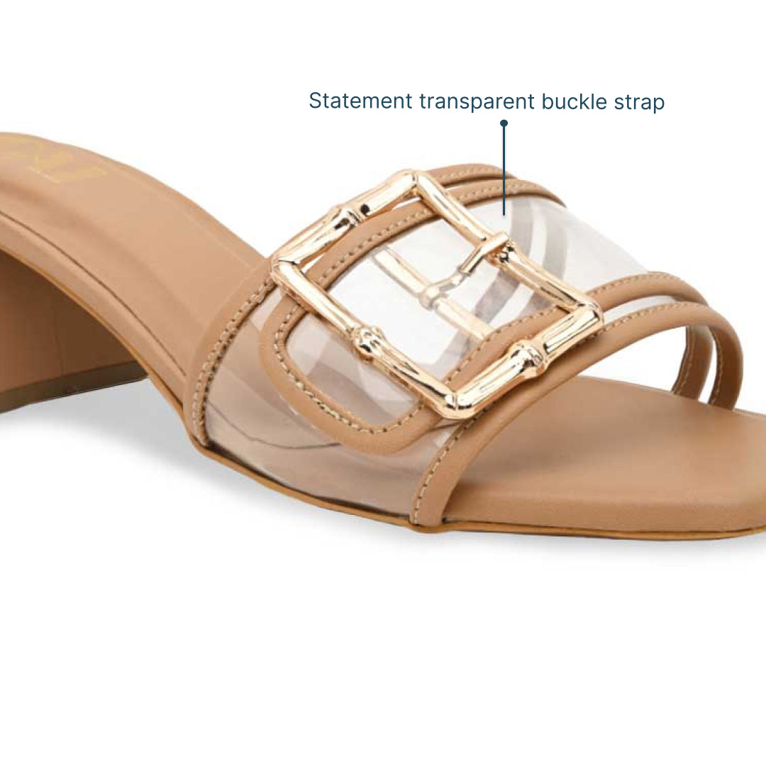 Clear Buckle Beige Heels