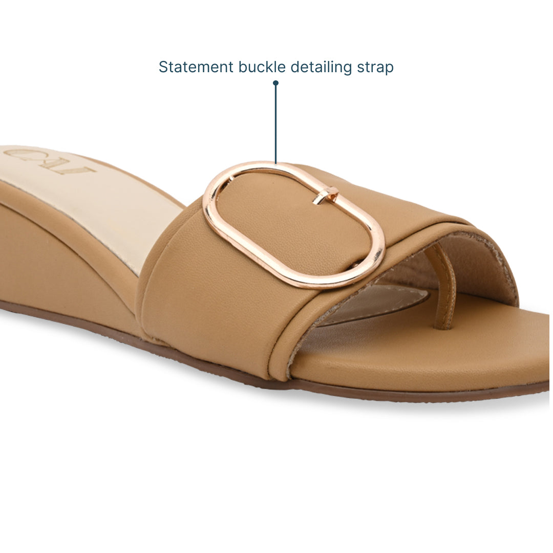 Buckled Tan Strap Wedge