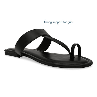 Black Thong Strap Flats