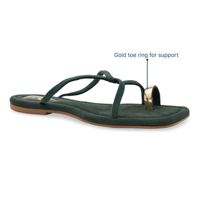 Gold Toe Ring Green Flat