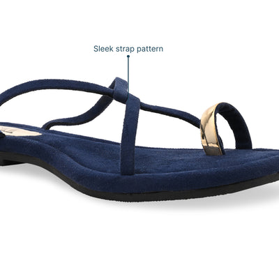 Gold Toe Ring Navy Blue Flat