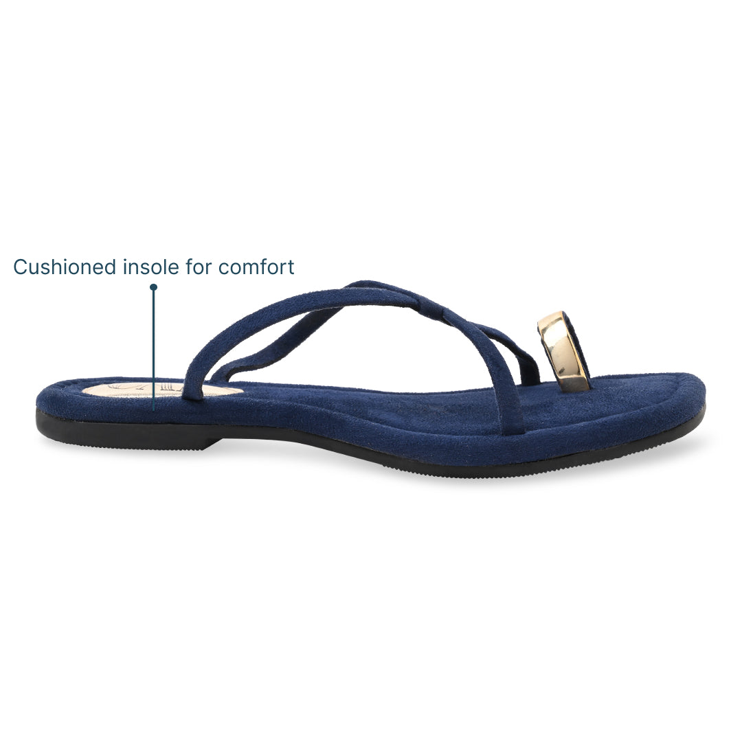 Gold Toe Ring Navy Blue Flat