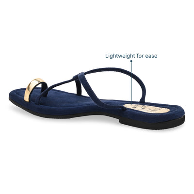 Gold Toe Ring Navy Blue Flat
