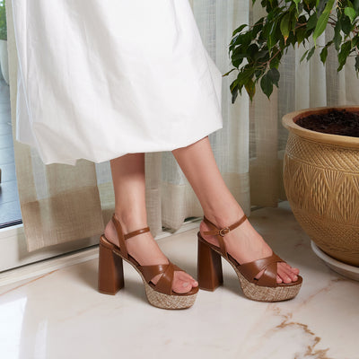 Chunky Tan Block Heels