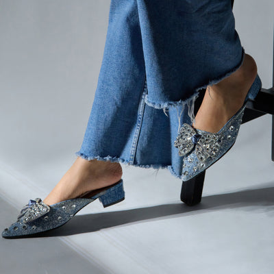 Sparkly Blue Mule Heels