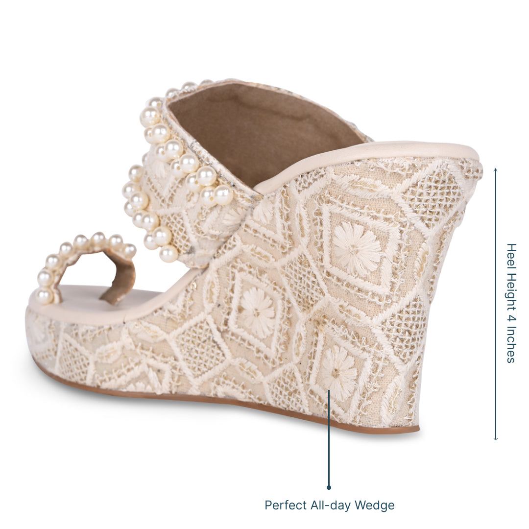 Pearl Toe Embroidered Wedge