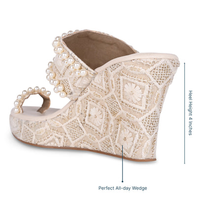 Pearl Toe Embroidered Wedge