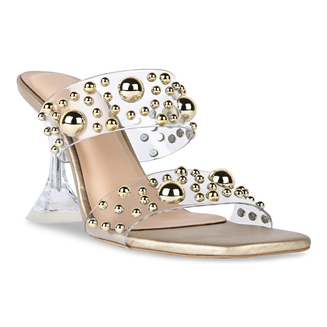 Gold Beaded Clear Strap Heels The CAI Store