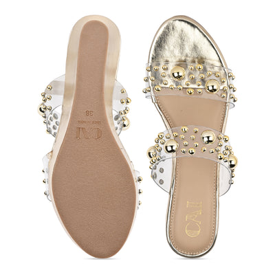 Gold Beaded Clear Strap Wedge