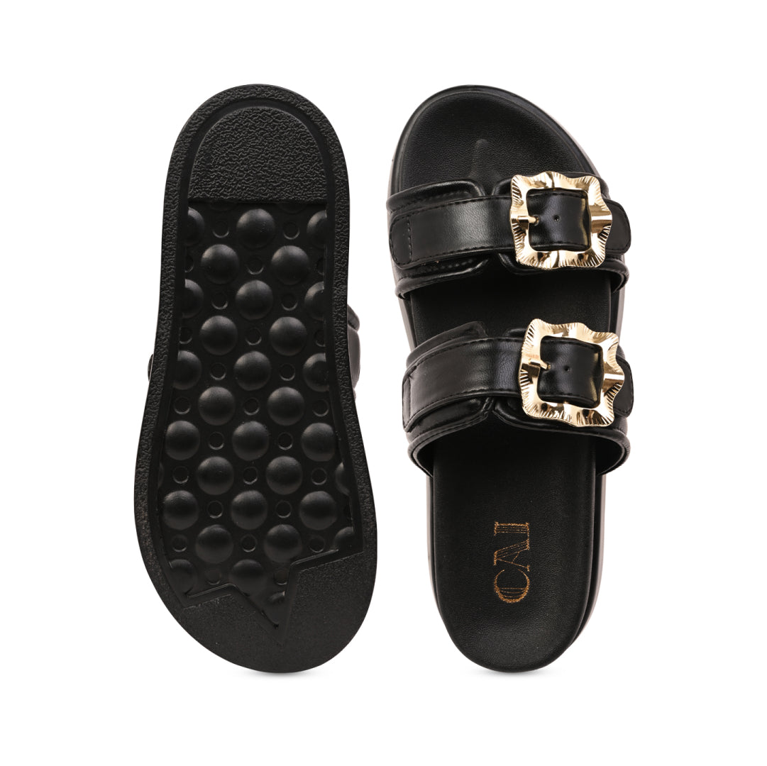 Gold Buckle Strap Black Platform