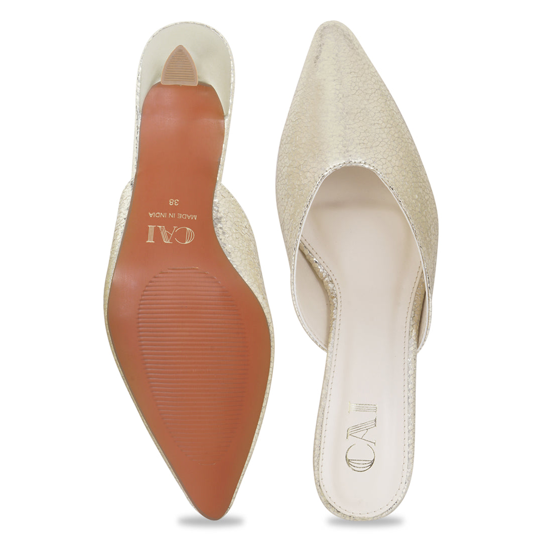 Gold Crinkle Mule Pumps