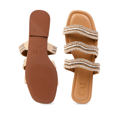 Gold Wavy Beaded Nude Flats