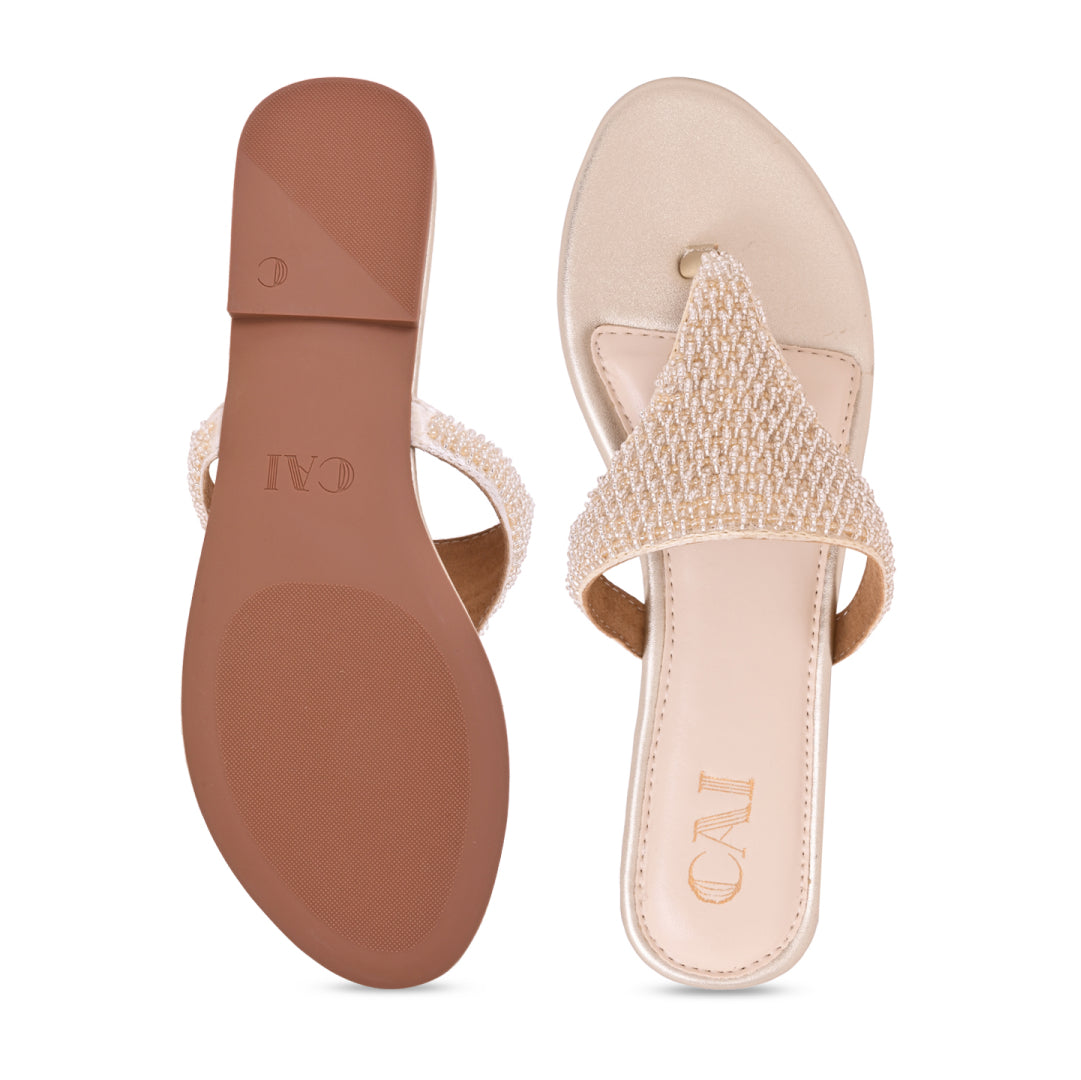 Gold Beaded Thong Flats