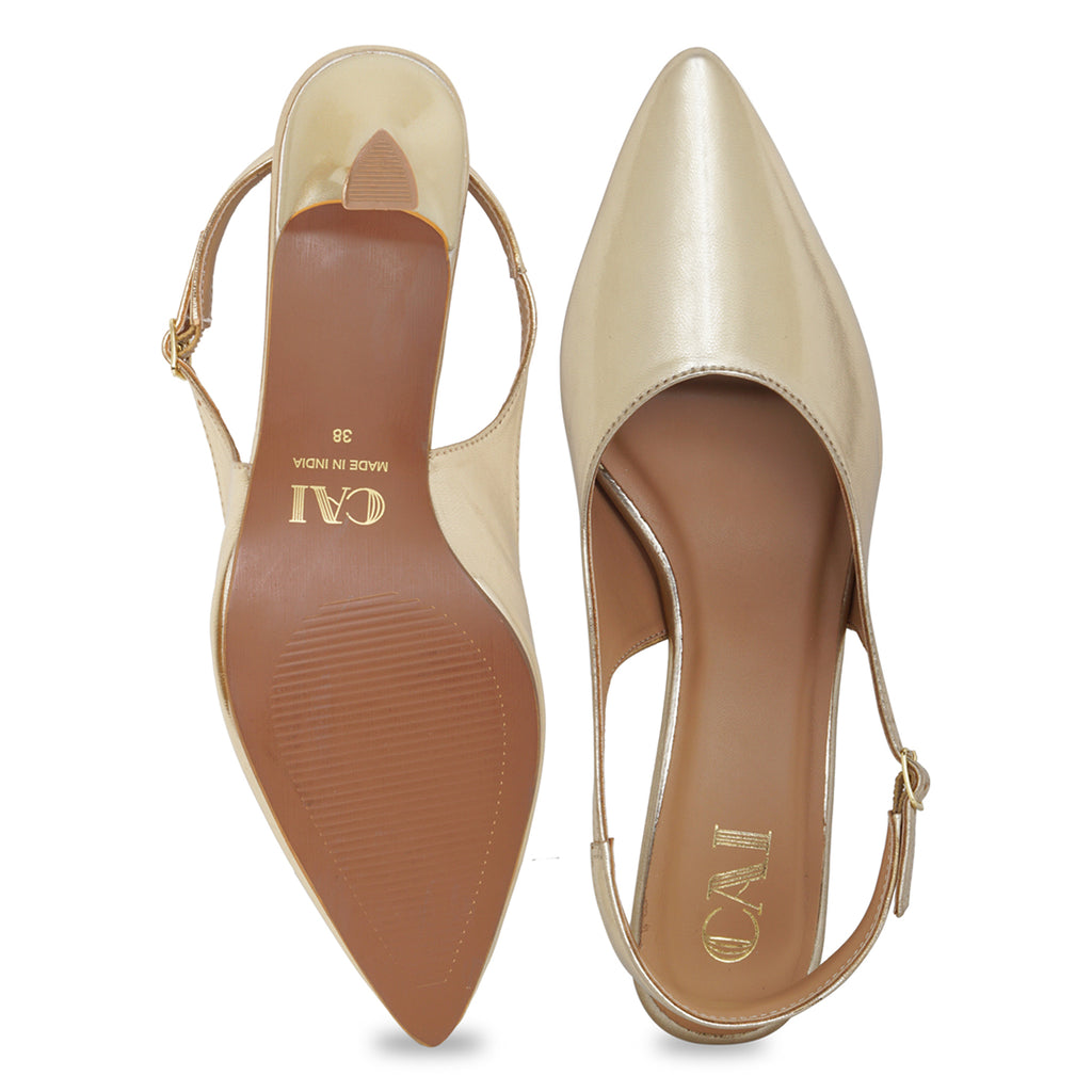 Gold Slingback Pumps