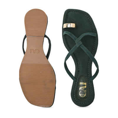 Gold Toe Ring Green Flat