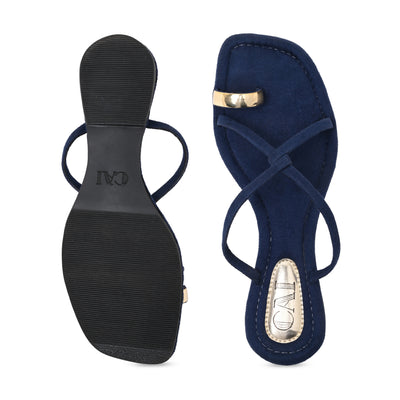 Gold Toe Ring Navy Blue Flat