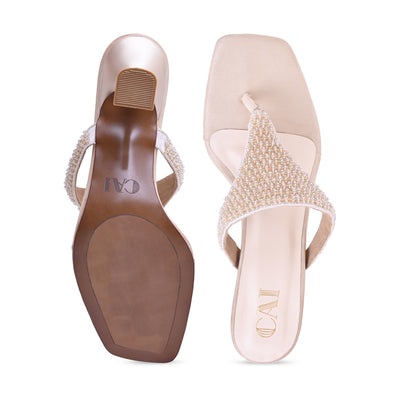 Gold Beaded Thong Heel