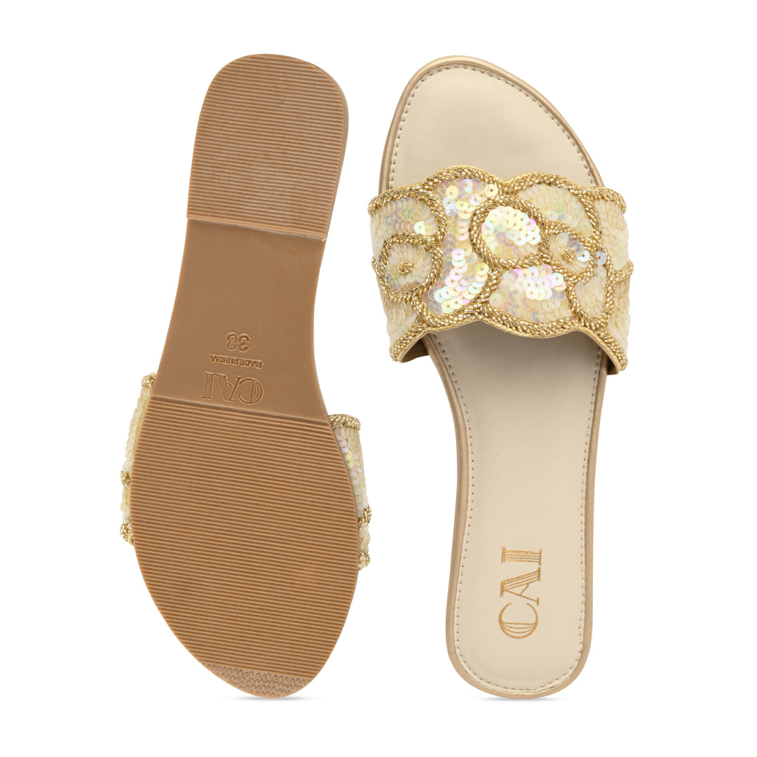 Gold Coral Beaded Flats