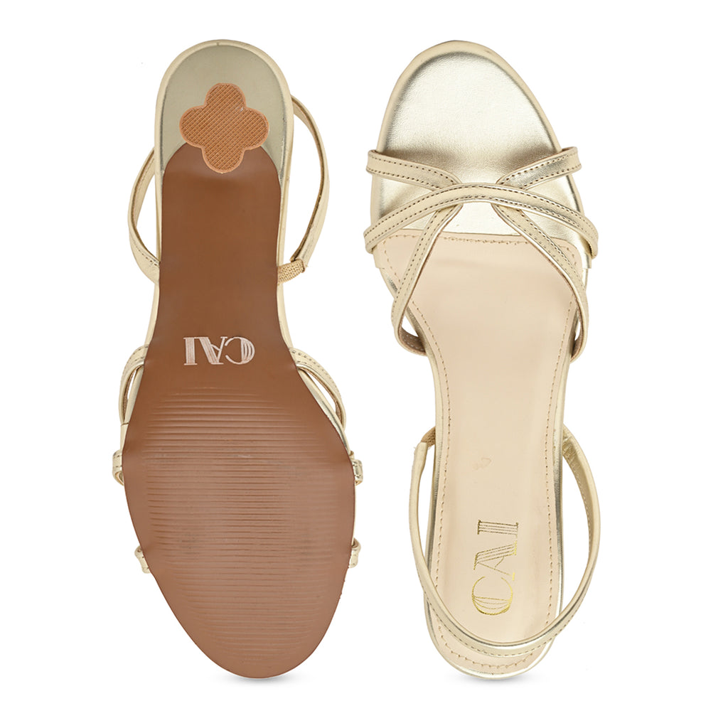 Gold Cross Strap Heel