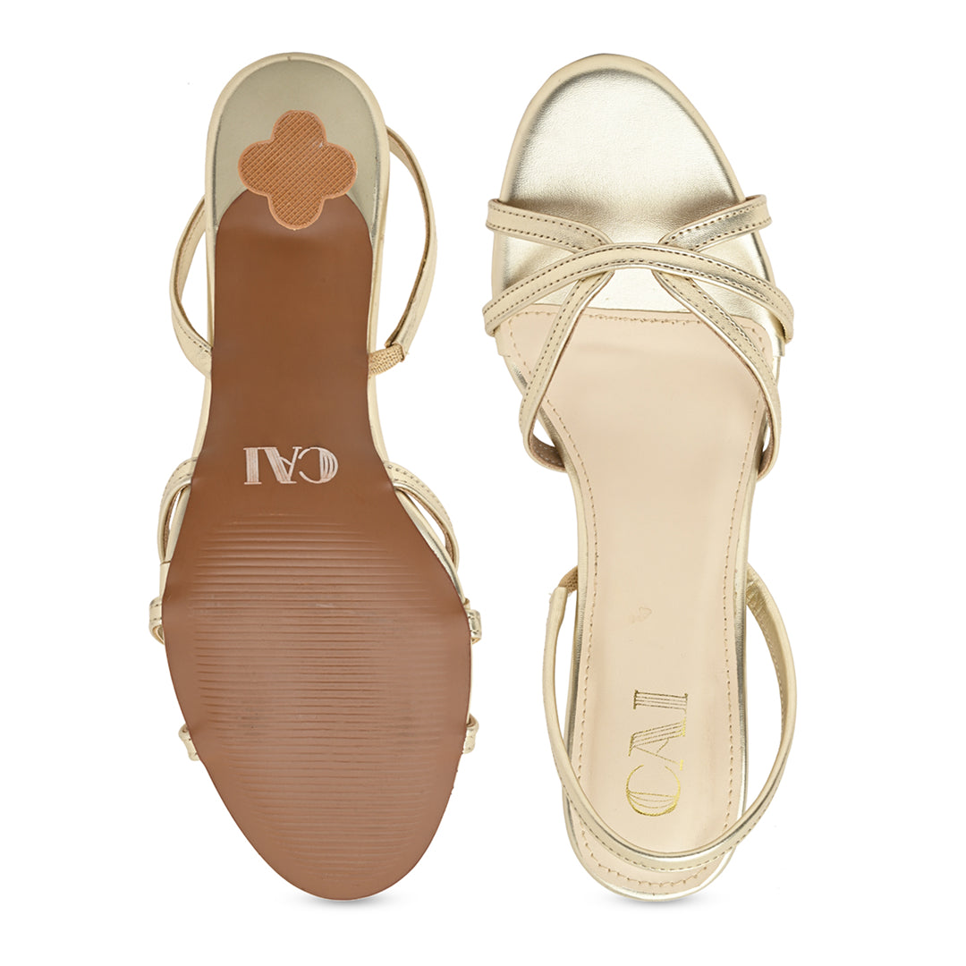 Gold Cross Strap Heel