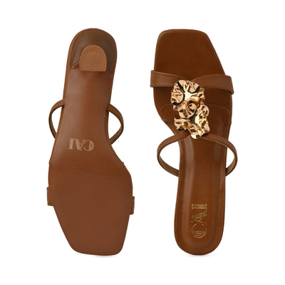 Gold Flower Tan Strap Heel