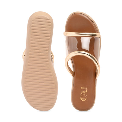 Gold Strap Clear Tan Platform