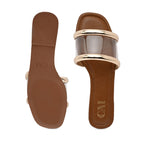 Gold Strap Clear Tan Flats