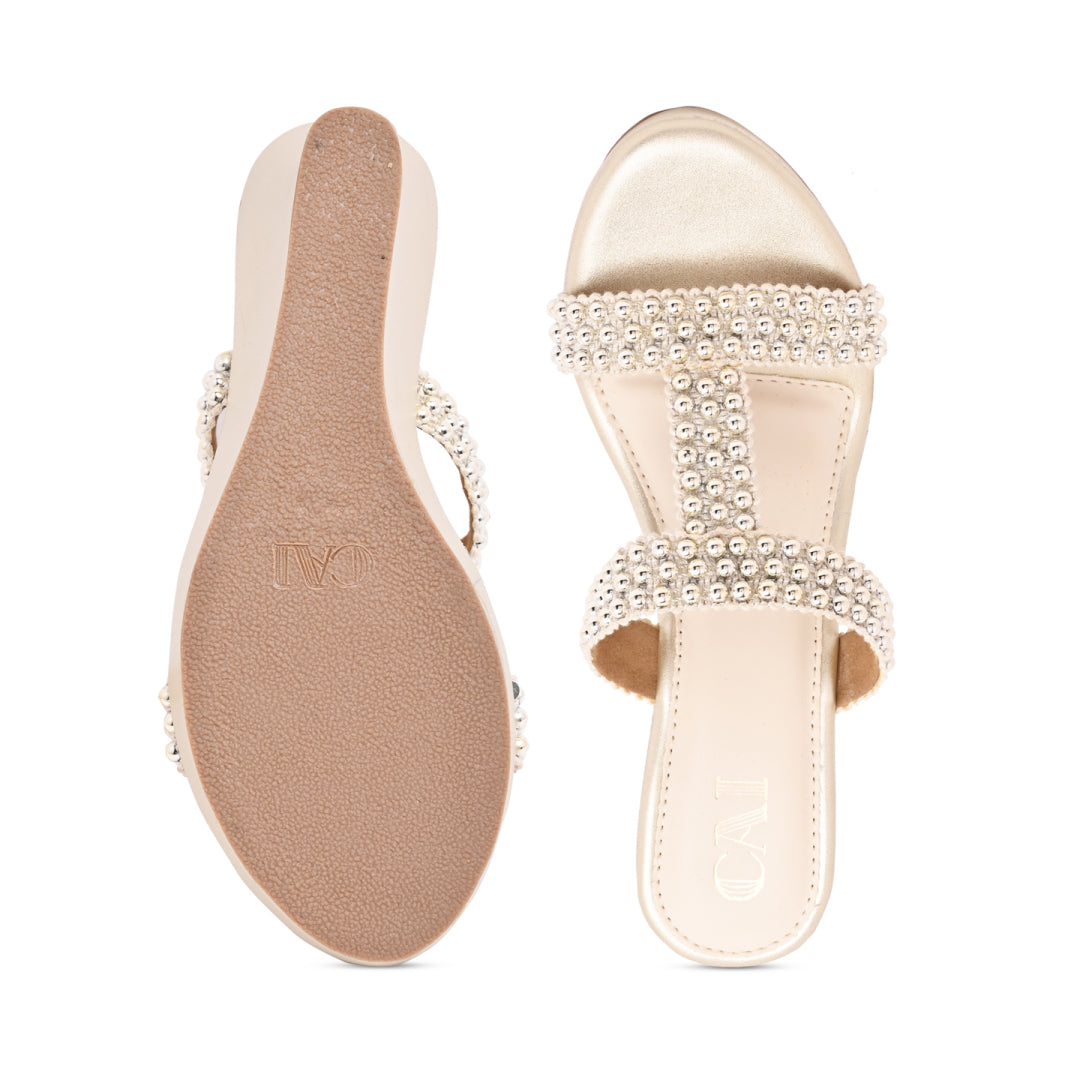 Gold Studded Lace Wedge