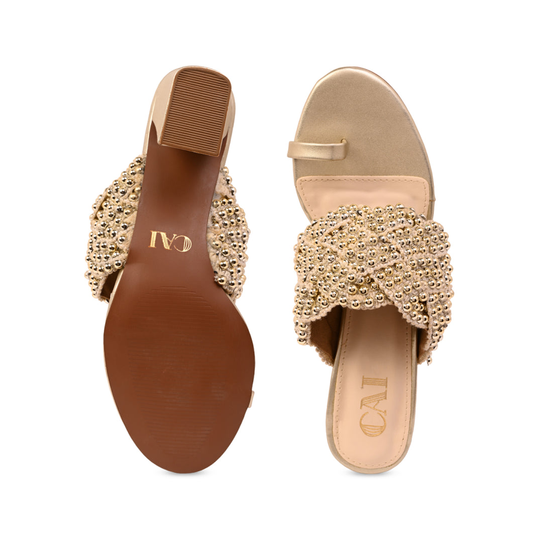 Gold Studded Lace Gold Heel