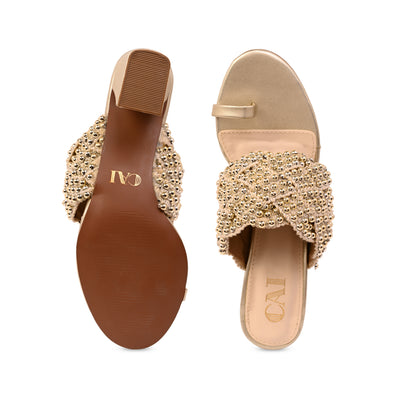 Gold Studded Lace Gold Heel