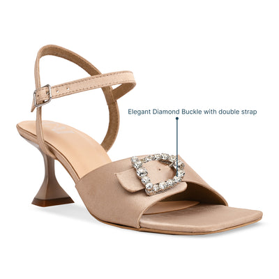 Diamond Buckle Gold Satin Heels