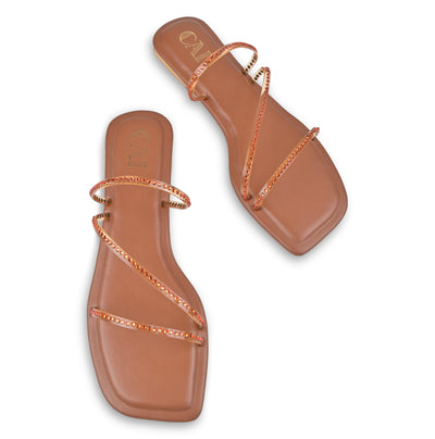 Orange Diamond Strap Flats