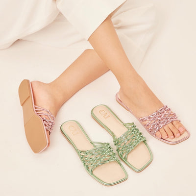 Metallic green knot flats
