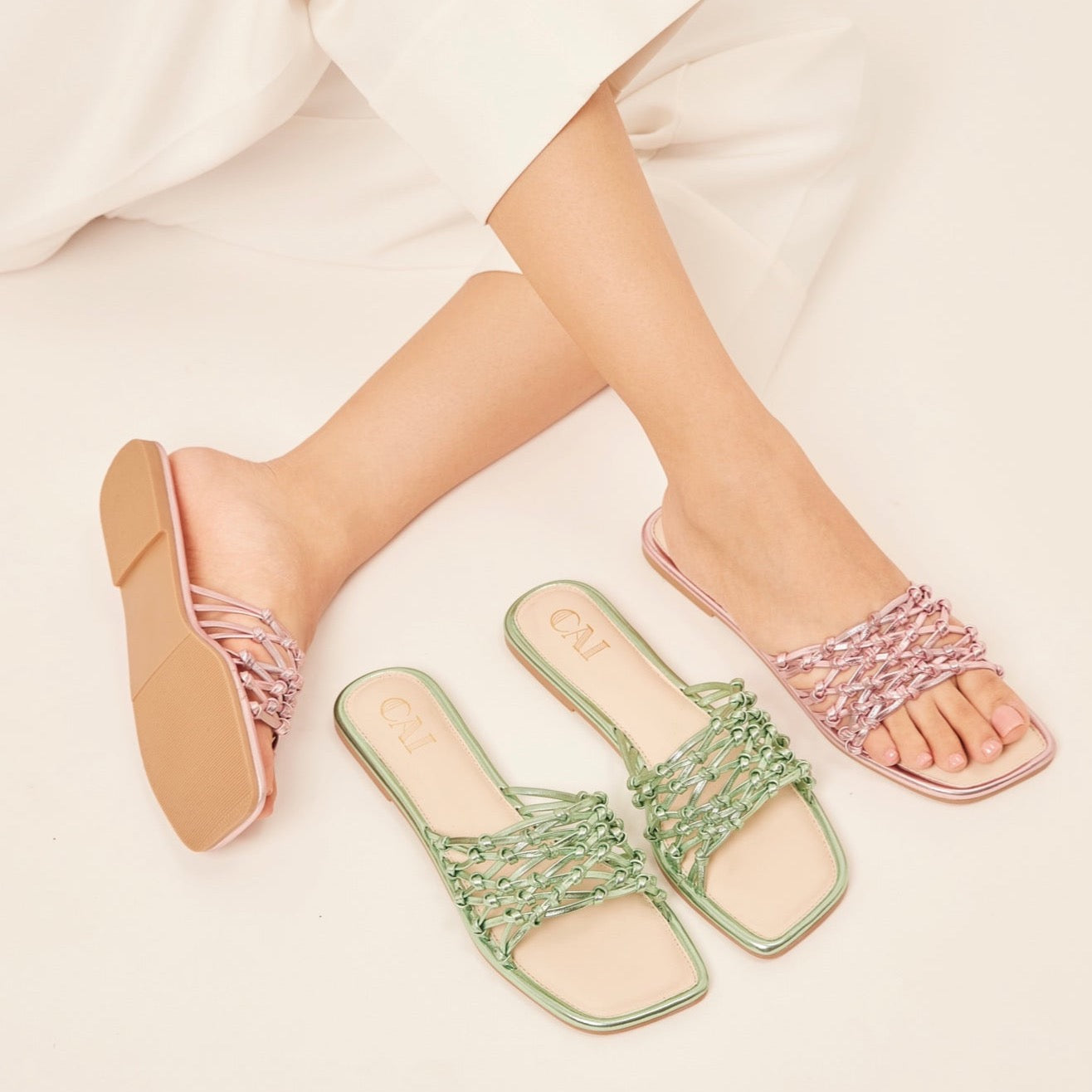 Metallic pink knot flats