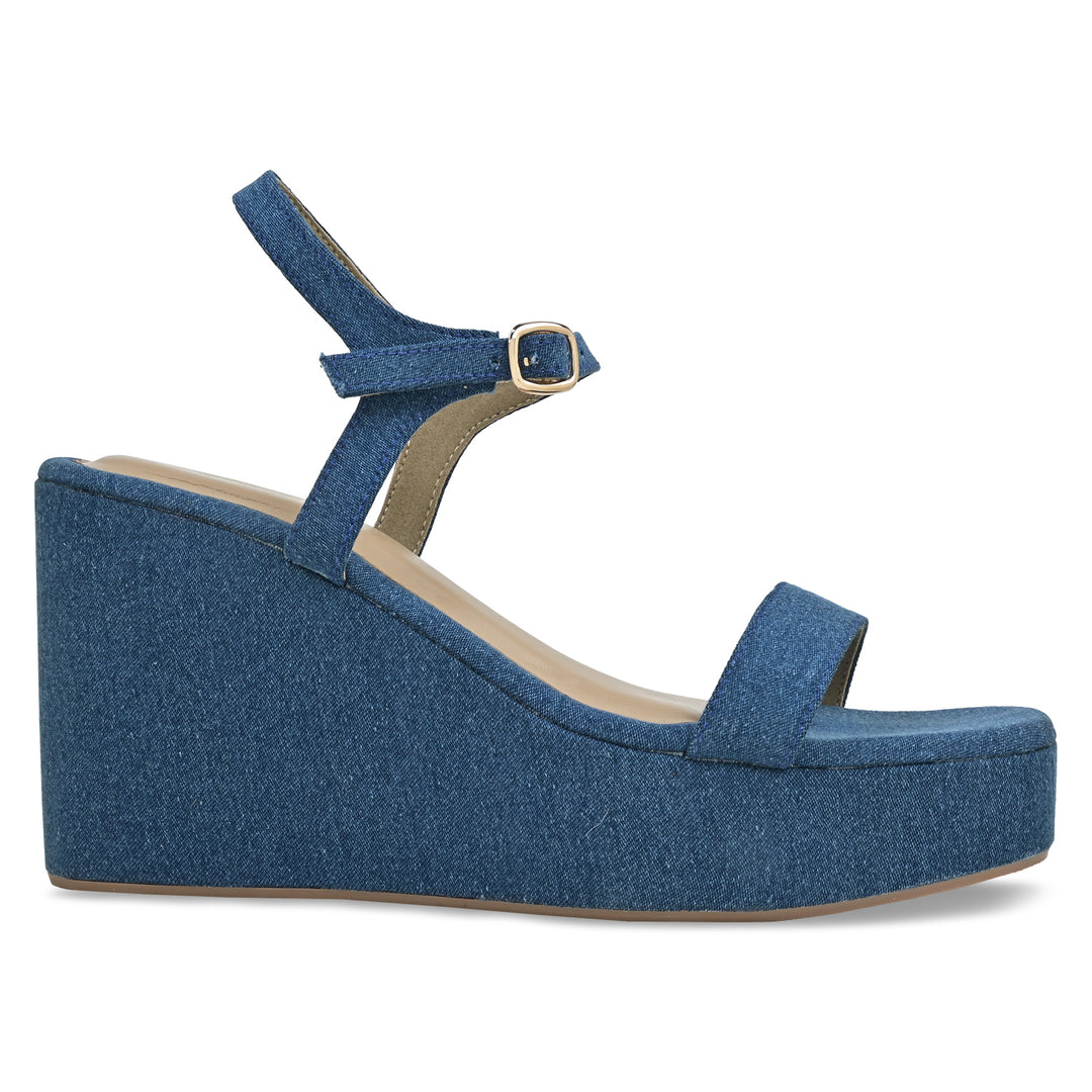Blue denim wedges store