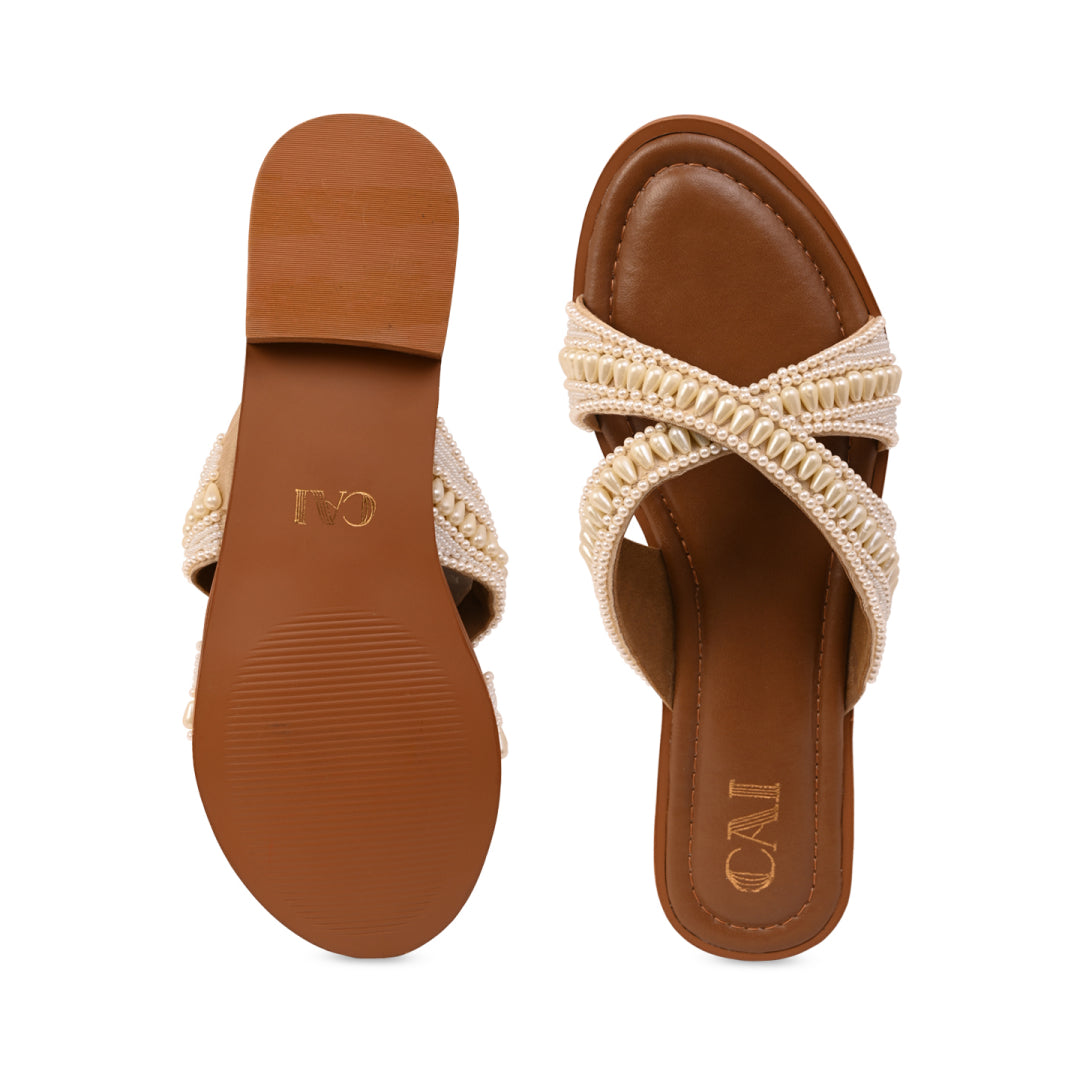 Ivory Pearlescent Tan Flats