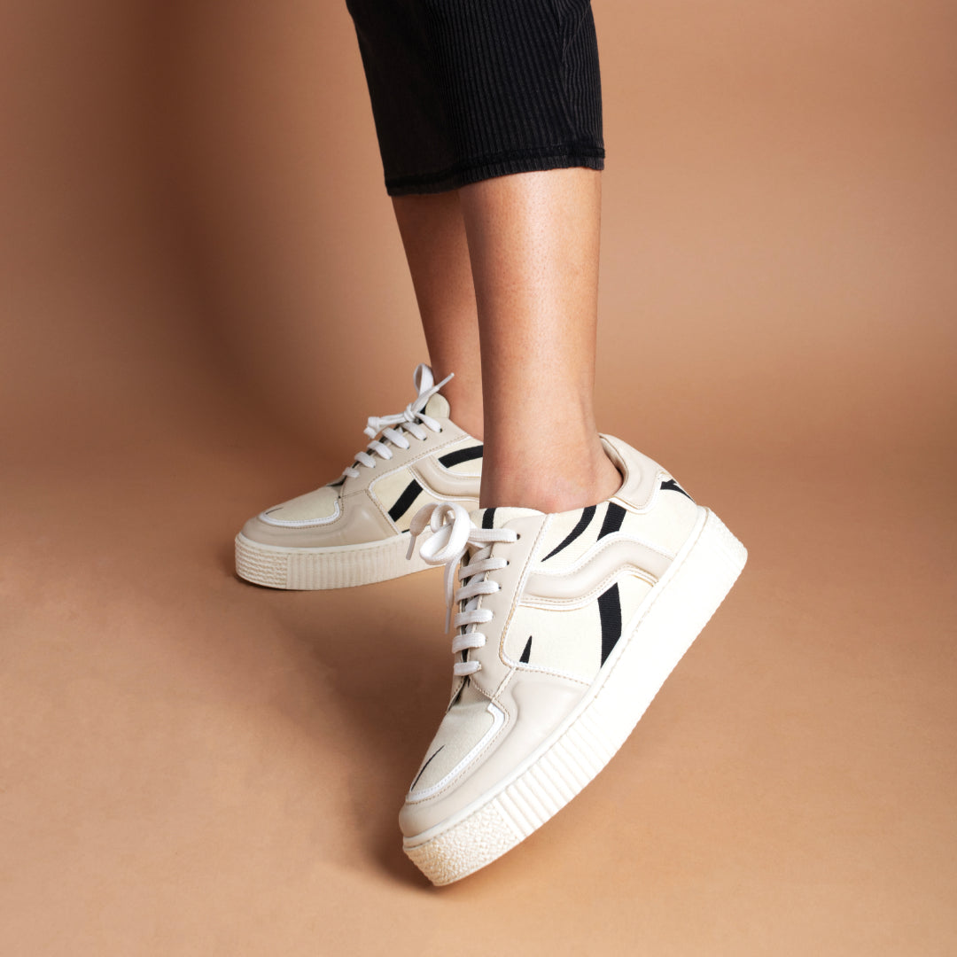 Striped Platform Sneakers - Beige