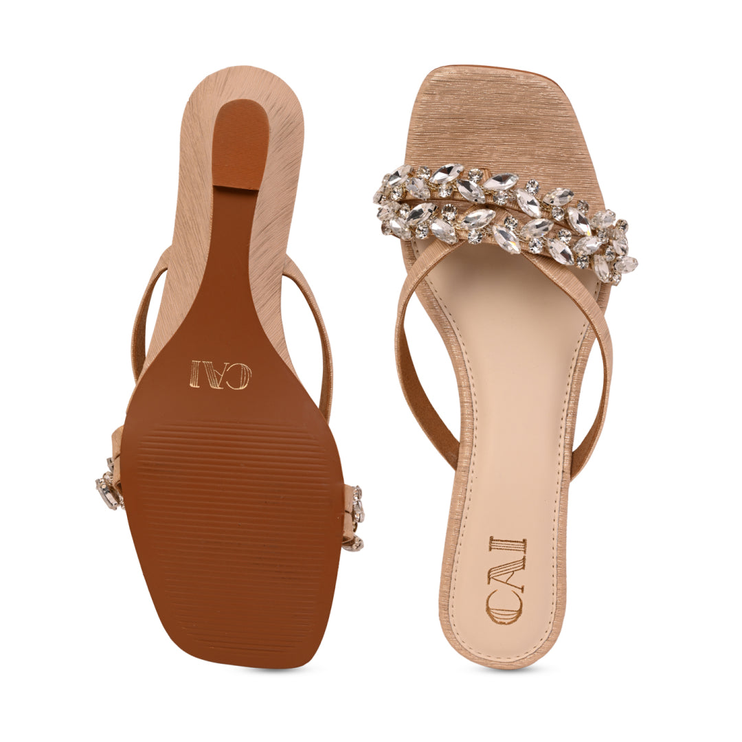 Leaf Embellished Thong Wedge