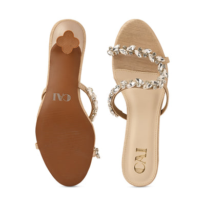 Leaf Strapped Gold Heel