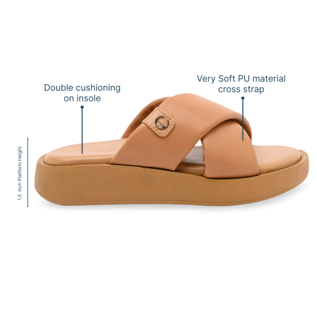 Beige Cushy Cross Strap Platform