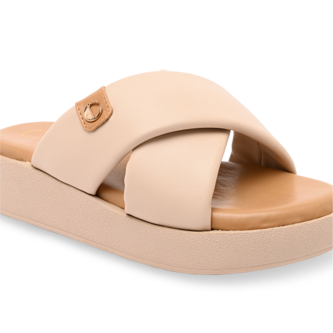 Cream Cushy Cross Strap Platform