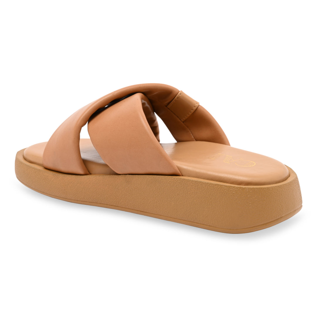 Beige Cushy Cross Strap Platform