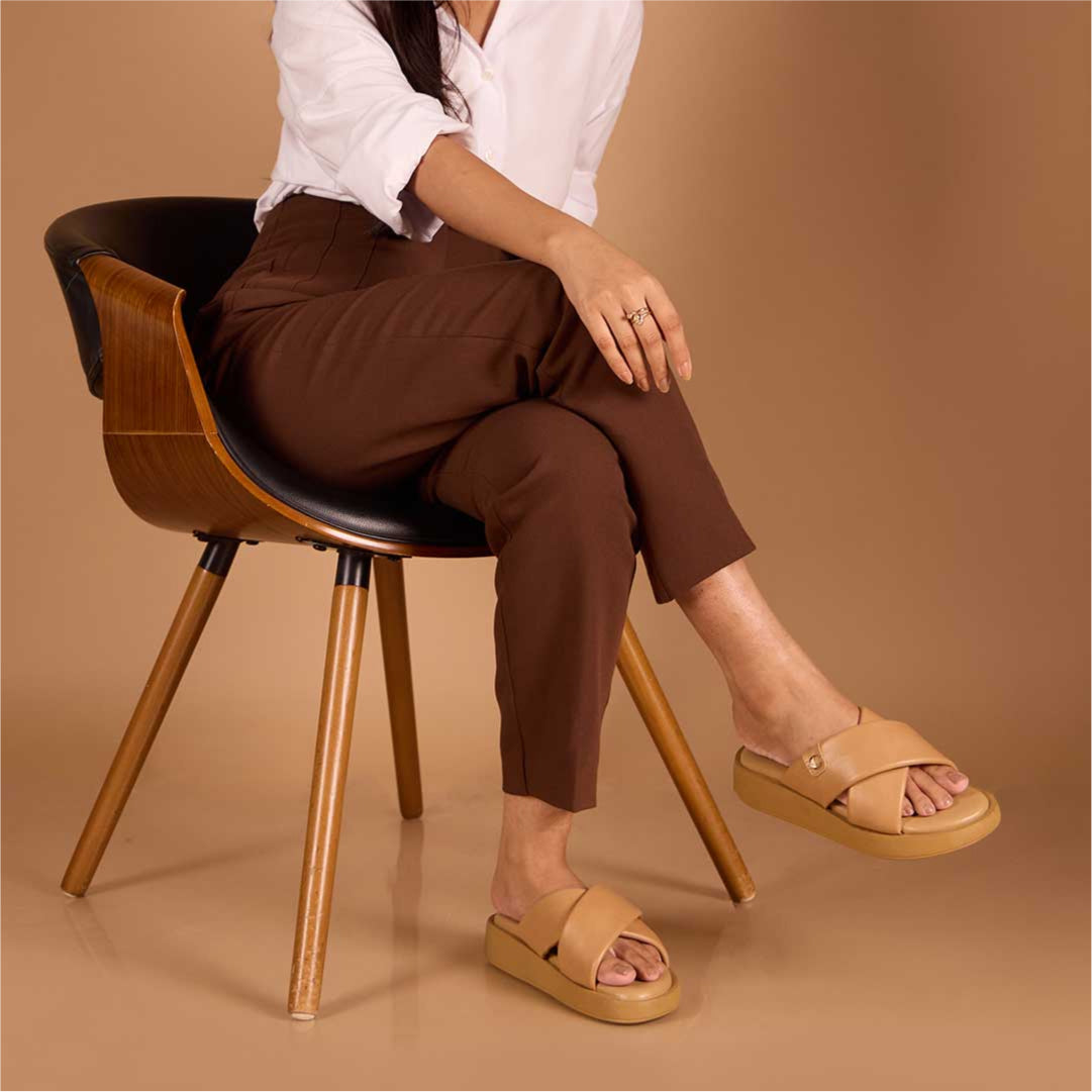 Beige Cushy Cross Strap Platform