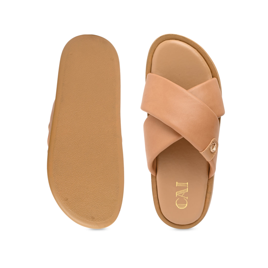 Beige Cushy Cross Strap Platform