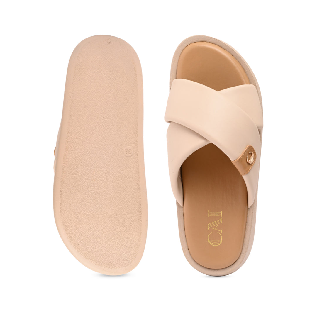 Cream Cushy Cross Strap Platform
