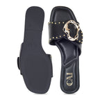 Linea Buckle Black Flats