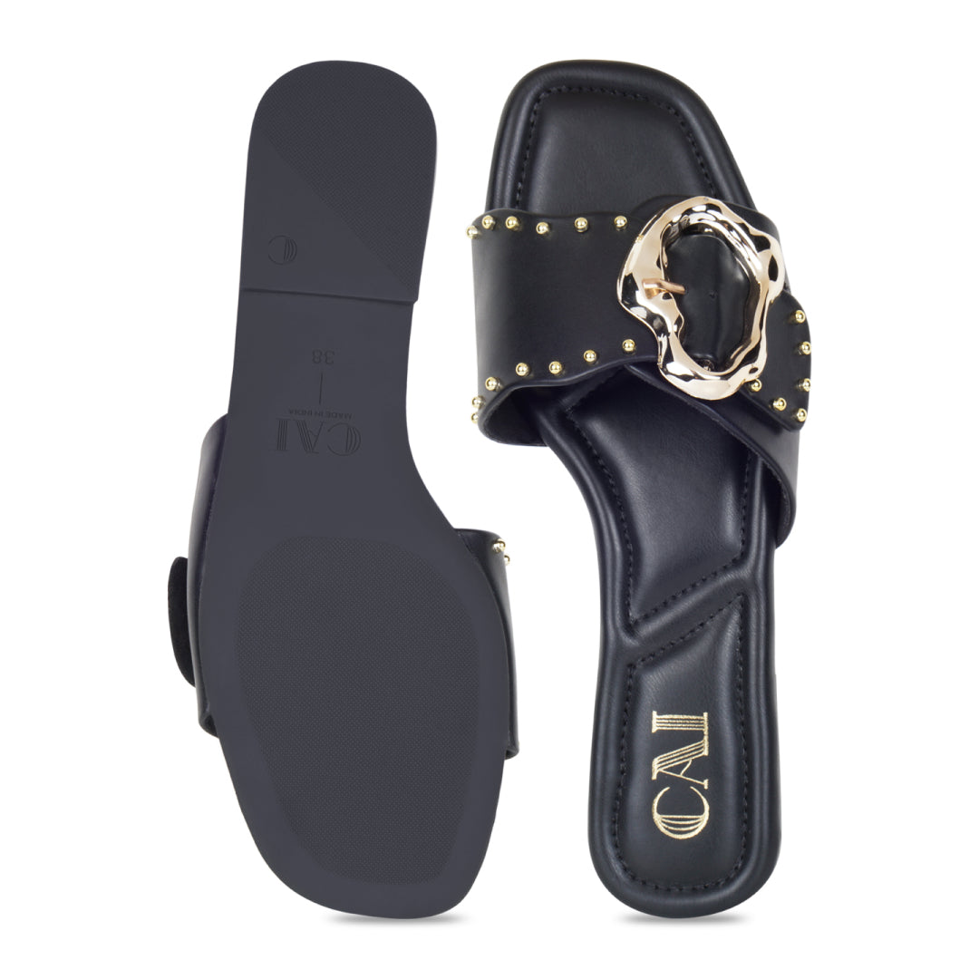 Linea Buckle Black Flats
