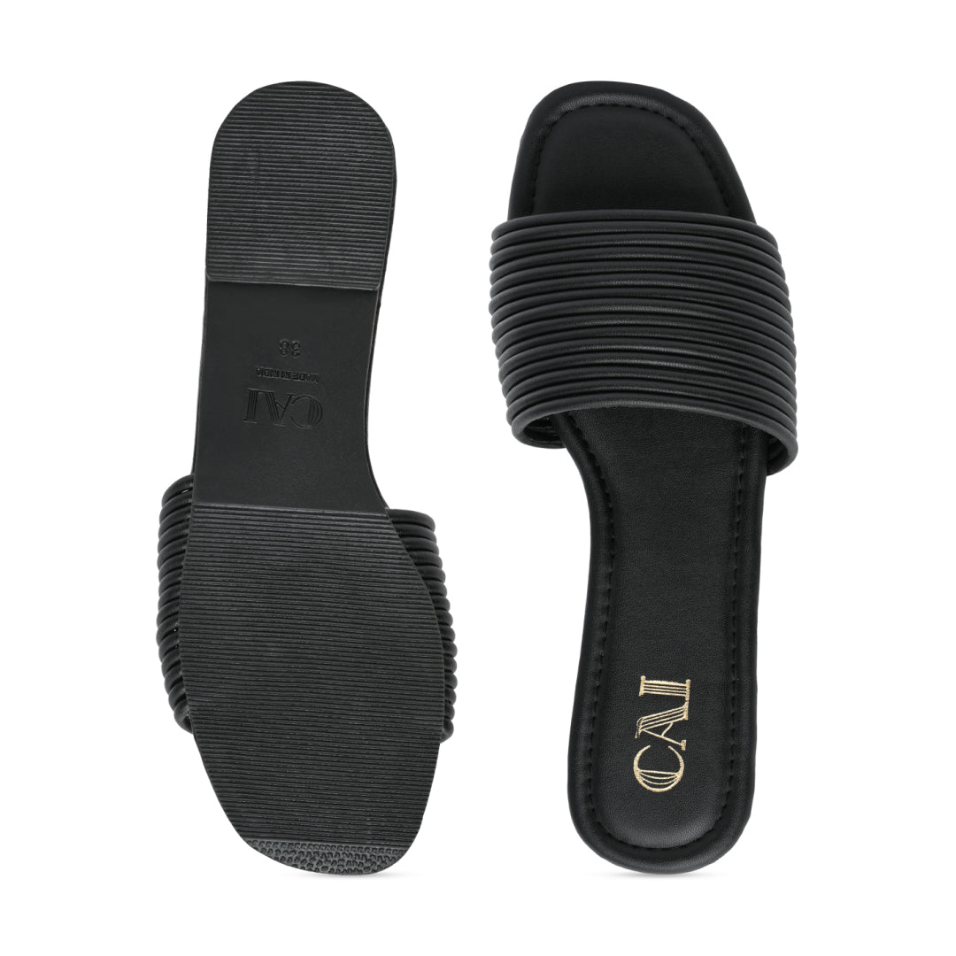 Multi Strapped Black Flats