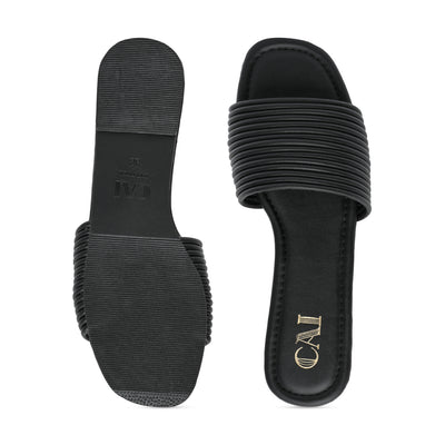 Multi Strapped Black Flats