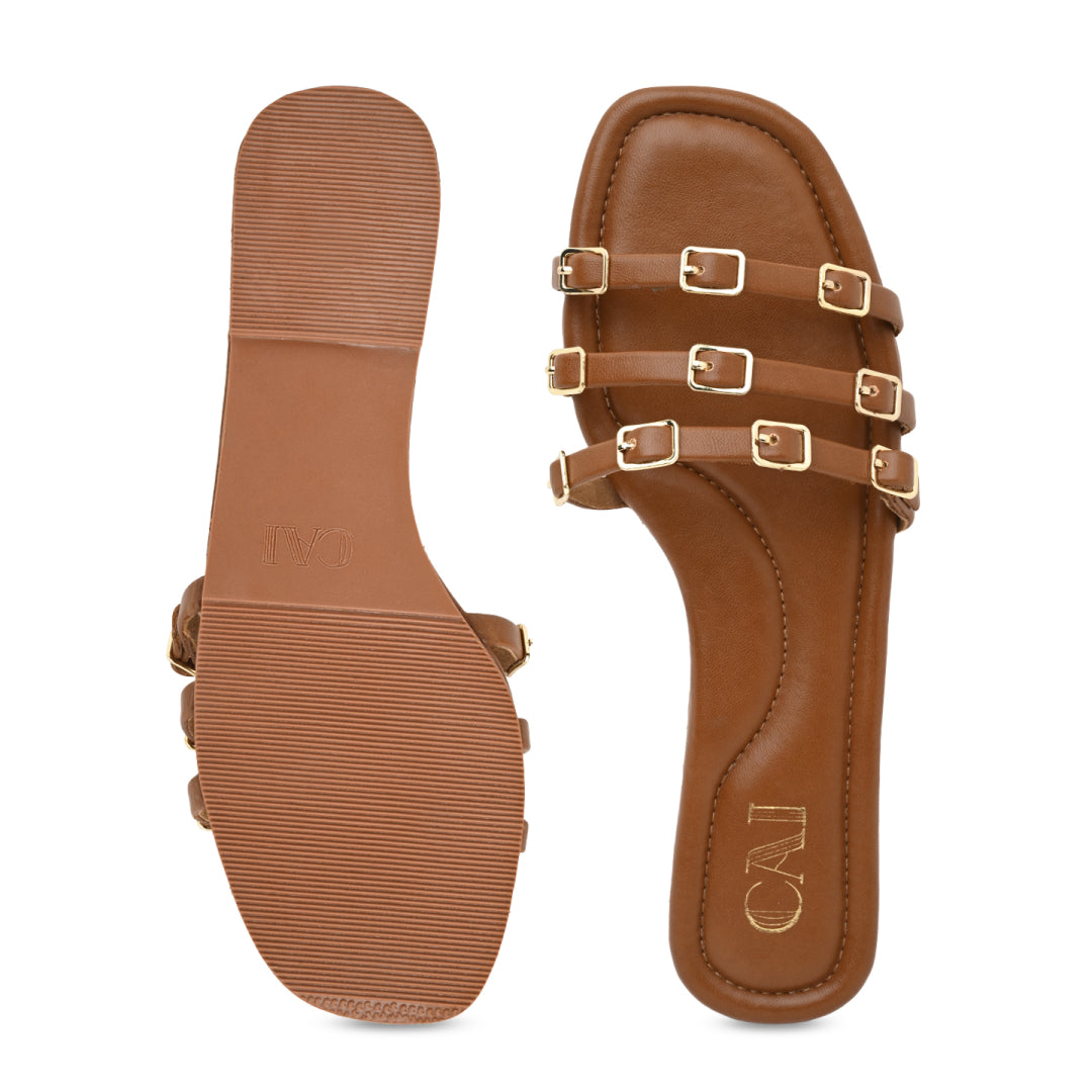 Multi Buckled Tan Flats